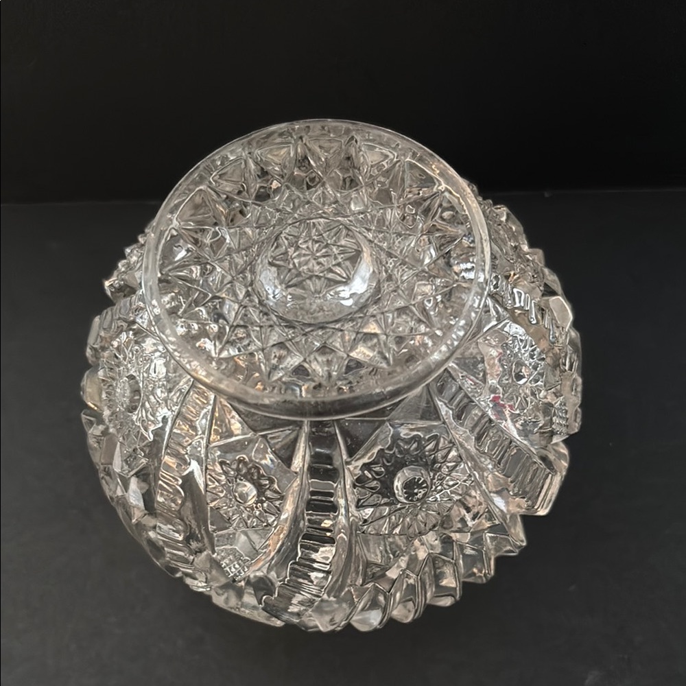 Elegant Crystal Decorative Bowl with Pewter Garden Motif Cap